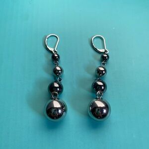 Silver Dangle Ball Earrings